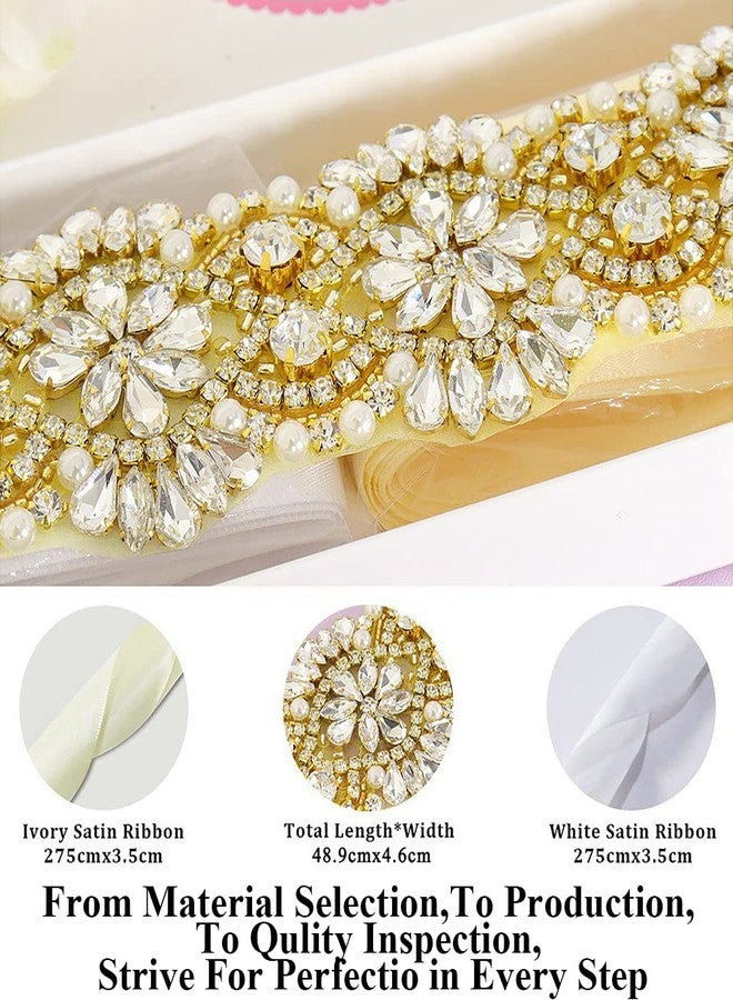 Pardecor Rhinestone Belt Women Belt Wedding Dress Gold Sash Crystal Applique Bridal Belt Bridal Gowns Sash Beaded Trim Bridesmaid Sash Perfect for Wedding - Image 5